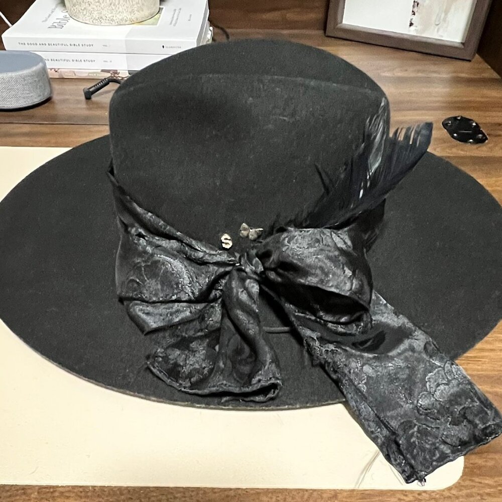 THE POWER HAT CO. Black Felt Cowboy Rancher Hat with Black Scarf Bow